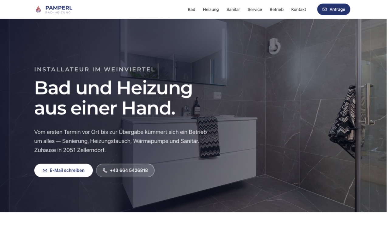 Website von Pamperl Installationen
